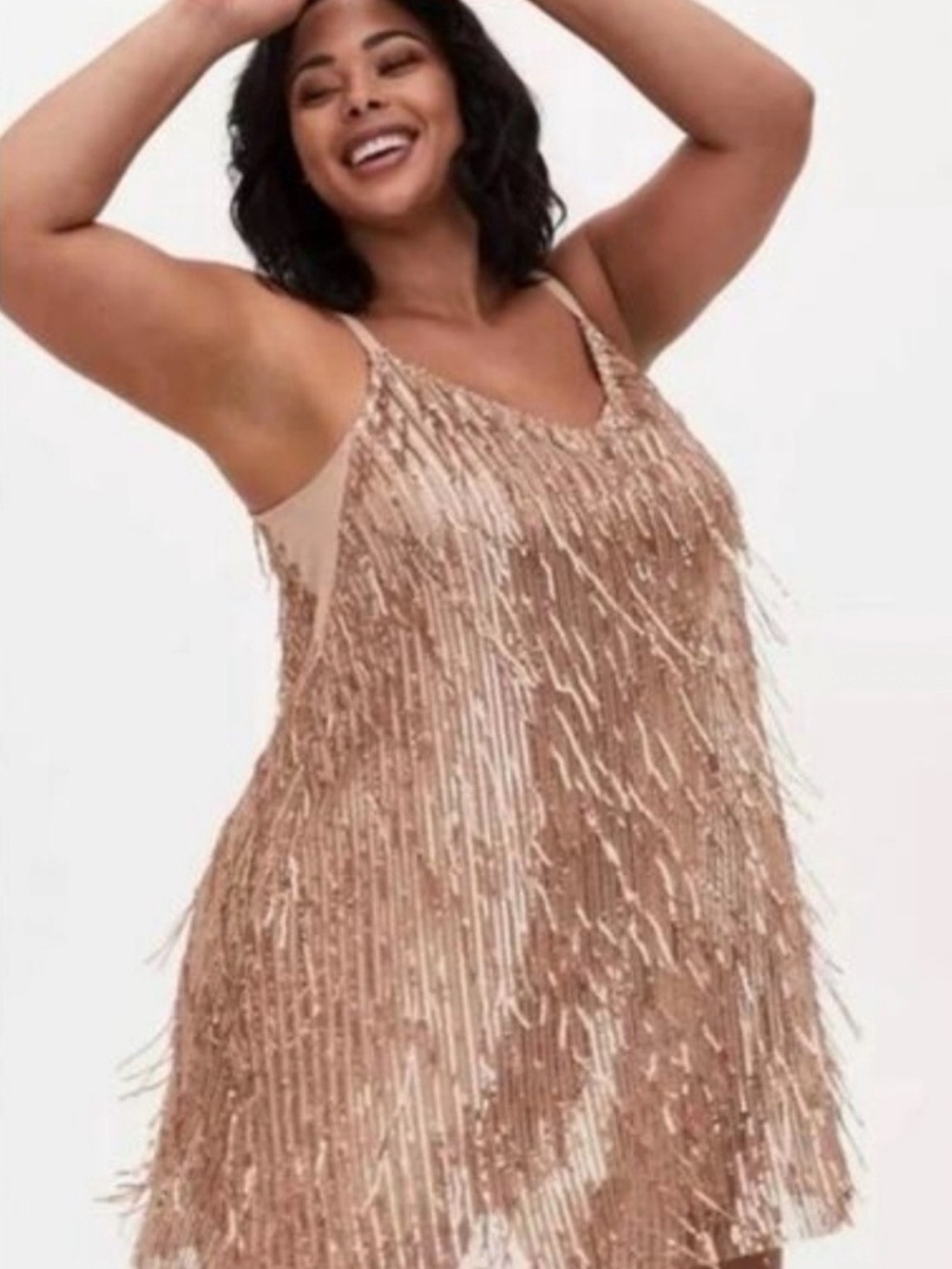 Torrid Gold Sequin Fringe Mini Dress Size 2x EUC!